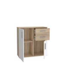 Kommode >IKOLI< 2 Türen, 2 Schübe, Sonoma Eiche Dekor / Weiss - 79,9x81,7x31,4cm BxHxT