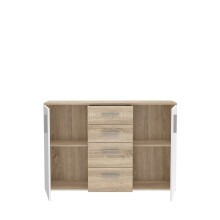 Sideboard >IKOLI< 2 Türen, 4 Schübe, Sonoma Eiche / Weiss - 119,6x81,7x31,4cm (BxHxT)