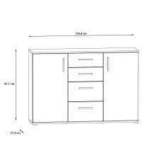 Sideboard >IKOLI< 2 Türen, 4 Schübe, Sonoma Eiche / Weiss - 119,6x81,7x31,4cm (BxHxT)