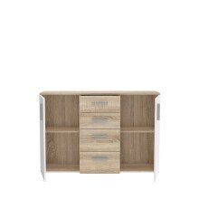 Sideboard >IKOLI< 2 Türen, 4 Schübe, Sonoma Eiche / Weiss - 119,6x81,7x31,4cm (BxHxT)