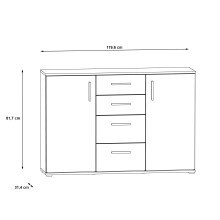 Sideboard >IKOLI< 2 Türen, 4 Schübe, Sonoma Eiche / Weiss - 119,6x81,7x31,4cm (BxHxT)