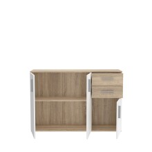 Sideboard >IKOLI< 3 Türen, 2 Schübe, Sonoma Eiche / Weiss - 119,6x81,7x31,4cm (BxHxT)