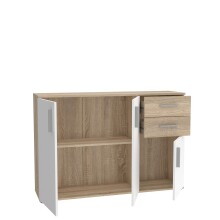 Sideboard >IKOLI< 3 Türen, 2 Schübe, Sonoma Eiche / Weiss - 119,6x81,7x31,4cm (BxHxT)