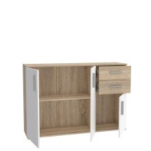 Sideboard >IKOLI< 3 Türen, 2 Schübe, Sonoma Eiche / Weiss - 119,6x81,7x31,4cm (BxHxT)