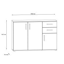 Sideboard >IKOLI< 3 Türen, 2 Schübe, Sonoma Eiche / Weiss - 119,6x81,7x31,4cm (BxHxT)