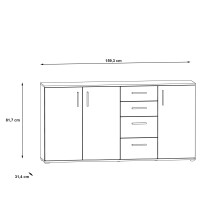Sideboard >IKOLI< 3 Türen, 4 Schübe, Sonoma Eiche / Weiss - 159,2x81,7x31,4cm (BxHxT)