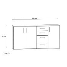 Sideboard >IKOLI< 3 Türen, 4 Schübe, Sonoma Eiche / Weiss - 159,2x81,7x31,4cm (BxHxT)