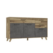 Sideboard >RICCIANO< soft close, Betonoptik Dunkelgrau / Stabeiche 74,2x94,7x41,5cm (B/H/T)