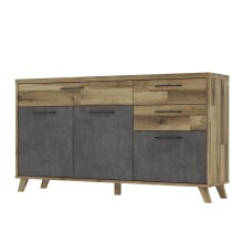 Sideboard >RICCIANO< soft close, Betonoptik Dunkelgrau / Stabeiche 74,2x94,7x41,5cm (B/H/T)