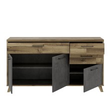 Sideboard >RICCIANO< soft close, Betonoptik Dunkelgrau / Stabeiche 74,2x94,7x41,5cm (B/H/T)