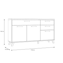 Sideboard >RICCIANO< soft close, Betonoptik Dunkelgrau / Stabeiche 74,2x94,7x41,5cm (B/H/T)
