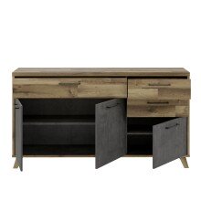 Sideboard >RICCIANO< soft close, Betonoptik Dunkelgrau / Stabeiche 74,2x94,7x41,5cm (B/H/T)