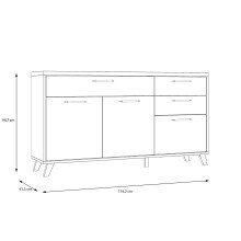 Sideboard >RICCIANO< soft close, Betonoptik Dunkelgrau / Stabeiche 74,2x94,7x41,5cm (B/H/T)