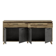 Sideboard >RICCIANO< soft close, Betonoptik Dunkelgrau/ Stabeiche - 203,9x97,4x41,5 (BxHxT)