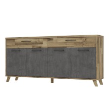 Sideboard >RICCIANO< soft close, Betonoptik Dunkelgrau/ Stabeiche - 203,9x97,4x41,5 (BxHxT)