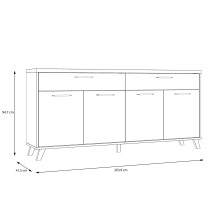 Sideboard >RICCIANO< soft close, Betonoptik Dunkelgrau/ Stabeiche - 203,9x97,4x41,5 (BxHxT)