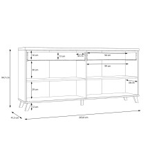 Sideboard >RICCIANO< soft close, Betonoptik Dunkelgrau/ Stabeiche - 203,9x97,4x41,5 (BxHxT)