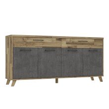 Sideboard >RICCIANO< soft close, Betonoptik Dunkelgrau/ Stabeiche - 203,9x97,4x41,5 (BxHxT)