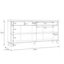Sideboard >RICCIANO< soft close, Betonoptik Dunkelgrau/ Stabeiche - 203,9x97,4x41,5 (BxHxT)