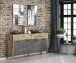 Sideboard >RICCIANO< soft close, Betonoptik Dunkelgrau/ Stabeiche - 203,9x97,4x41,5 (BxHxT)