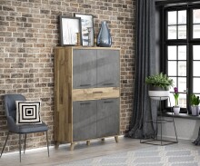 Highboard >RICCIANO< in Betonoptik Dunkelgrau/ Stabeiche - 114,5x161,9x41,5cm (B/H/T)