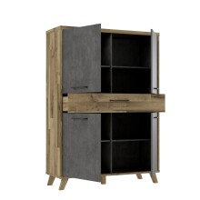 Highboard >RICCIANO< in Betonoptik Dunkelgrau/ Stabeiche - 114,5x161,9x41,5cm (B/H/T)