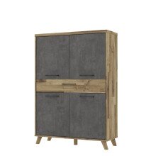Highboard >RICCIANO< in Betonoptik Dunkelgrau/ Stabeiche - 114,5x161,9x41,5cm (B/H/T)