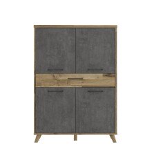 Highboard >RICCIANO< in Betonoptik Dunkelgrau/ Stabeiche - 114,5x161,9x41,5cm (B/H/T)