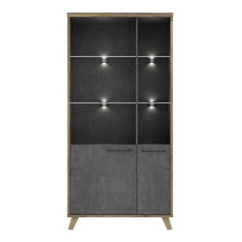 Stauraumvitrine >RICCIANO< in Betonoptik Dunkelgrau / Stabeiche -  94,5x190,9x41,5cm (B/H/T)