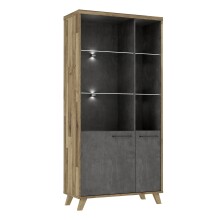 Stauraumvitrine >RICCIANO< in Betonoptik Dunkelgrau / Stabeiche -  94,5x190,9x41,5cm (B/H/T)