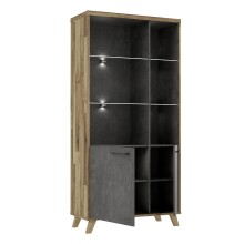Stauraumvitrine >RICCIANO< in Betonoptik Dunkelgrau / Stabeiche -  94,5x190,9x41,5cm (B/H/T)