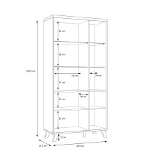 Stauraumvitrine >RICCIANO< in Betonoptik Dunkelgrau / Stabeiche -  94,5x190,9x41,5cm (B/H/T)
