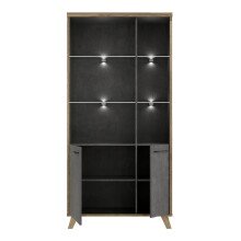 Stauraumvitrine >RICCIANO< in Betonoptik Dunkelgrau / Stabeiche -  94,5x190,9x41,5cm (B/H/T)