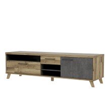 Lowboard >RICCIANO< in Betonoptik Dunkelgrau / Stabeiche - 154,5x56,6x52,2cm (B/H/T)