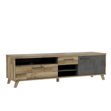 Lowboard >RICCIANO< in Betonoptik Dunkelgrau/ Stabeiche - 199x57x52cm (B/H/T)