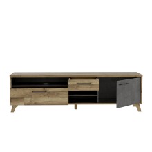 Lowboard >RICCIANO< in Betonoptik Dunkelgrau/ Stabeiche - 199x57x52cm (B/H/T)