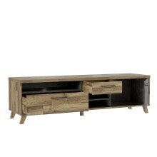 Lowboard >RICCIANO< in Betonoptik Dunkelgrau/ Stabeiche - 199x57x52cm (B/H/T)