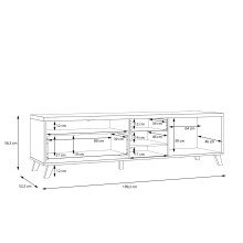 Lowboard >RICCIANO< in Betonoptik Dunkelgrau/ Stabeiche - 199x57x52cm (B/H/T)