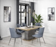 Kulissentisch >RICCIANO< ausziehbar bis 200cm, Betonoptik / Stabeiche - 160/200x76,4x90cm B/H/T