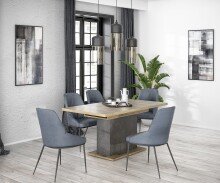 Kulissentisch >RICCIANO< ausziehbar bis 200cm, Betonoptik / Stabeiche - 160/200x76,4x90cm B/H/T