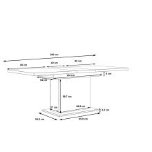 Kulissentisch >RICCIANO< ausziehbar bis 200cm, Betonoptik / Stabeiche - 160/200x76,4x90cm B/H/T