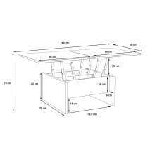 Couchtisch >BELEMIR< ausklappbar bis 160cm, Sonoma Eiche Dekor -  80/160x47/74x80cm (B/H/T)