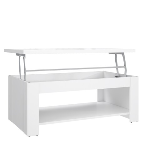 Couchtisch >Duro< aufklappbar 76,3cm, weiss glänzend - 110x45,2/67,3x65cm (B/H/T)
