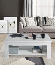 Couchtisch >Duro< aufklappbar 76,3cm, weiss glänzend - 110x45,2/67,3x65cm (B/H/T)