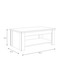 Couchtisch >Duro< aufklappbar 76,3cm, weiss glänzend - 110x45,2/67,3x65cm (B/H/T)