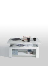 Couchtisch >Duro< aufklappbar 76,3cm, weiss glänzend - 110x45,2/67,3x65cm (B/H/T)