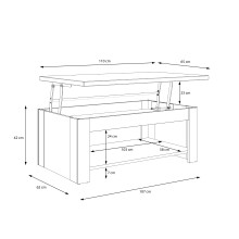 Couchtisch >Duro< aufklappbar 76,3cm, Pinie weiss / Eiche - 110x45,2/67,3x65cm (B/H/T)