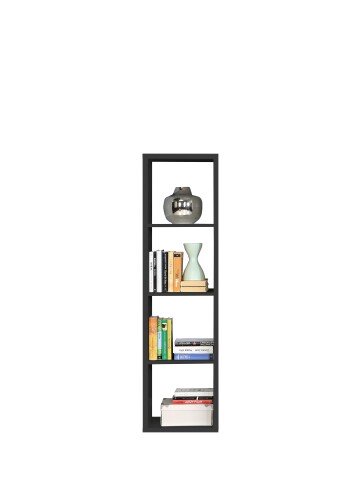 Raumteilerregal >MAURO< 4 Fächer, in Schwarz  - 38,2x141,8x32,9cm (BxHxT)