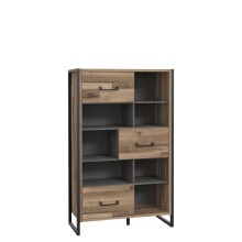 Regal >HUD< 3 Türen, Stabeiche / Betonoptik Dunkelgrau - 94,1x151,5x41,5cm (BxHxT)