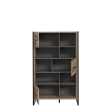 Regal >HUD< 3 Türen, Stabeiche / Betonoptik Dunkelgrau - 94,1x151,5x41,5cm (BxHxT)